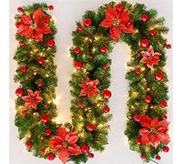 TopHGC Guirnalda de Navidad, 2.7M Chimeneas Escaleras Guirnaldas Decoradas Luces LED Adorno Corona de Navidad para decoración del hogar (Rojo)