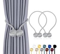 TopHomer 2 alzapaños magnéticos para cortinas, 10 colores, para salón, dormitorio, baño y comedor, se adapta a cortinas/cortinas/cortinas de ducha (plata)