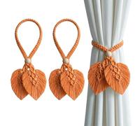TopHomer 2PCS Boho Cuerda Sujeción Cortinas - 4 Opciones Color, Soporte Tejido Mano con Cuentas Madera Natural Ajustables para Decoración Interior Exterior (Hoja Doble, Amarillo)