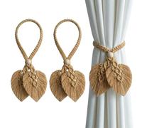 TopHomer 2PCS Boho Cuerda Sujeción Cortinas - 4 Opciones Color, Soporte Tejido Mano con Cuentas Madera Natural Ajustables para Decoración Interior Exterior (Hoja Doble, Marrón)