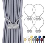 TopHomer 4 alzapaños magnéticos para cortinas, 10 colores, para salón, dormitorio, baño y comedor, se adapta a cortinas/cortinas/cortinas de ducha (plata)