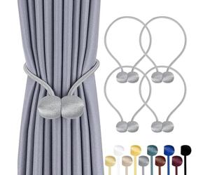 TopHomer 4 alzapaños magnéticos para cortinas, 10 colores, para salón, dormitorio, baño y comedor, se adapta a cortinas/cortinas/cortinas de ducha (plata)