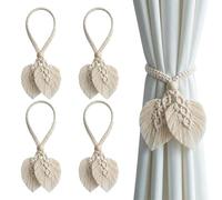 TopHomer 4PCS Boho Cuerda Sujeción Cortinas - 4 Opciones Color, Soporte Tejido Mano con Cuentas Madera Natural Ajustables para Decoración Interior Exterior (Hoja Doble, Beige)