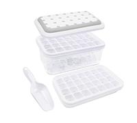 TopHomer Cubitera con tapa y caja de hielo, 56 piezas reutilizable para hacer cubitos de hielo, sin BPA, para bebidas frías, con 2 bandejas de hielo, caja de hielo y pala (gris)