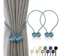 TopHomer Paquete de 2 alzapaños magnéticos para cortinas, 10 opciones de color, instalación sin taladros para todo tipo de habitaciones (azul)