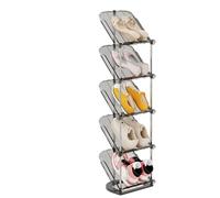 TopHomr - Zapatero estrecho inclinado de 5 niveles, ahorro de espacio, delgado, alto y estrecho, organizador de almacenamiento de zapatos y estante de pasillo para zapatos y botas (gris transparente)