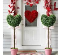 Topiario de corazón de boj de 32.6 pulgadas al aire libre, árboles topiarios en forma de corazón con lazo, decoraciones artificiales con pajarita, árboles realistas de imitación al aire libre para