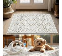 TOPICK Alfombra antibacteriana para pasillo, 60 x 150 cm, resistente a la intemperie, color marrón, estilo bohemio, geométrica, con forma de rombo, lavable, para cuarto de niños, balcón, cocina,