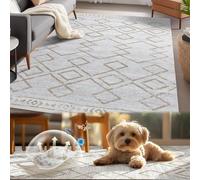 TOPICK Alfombra antibacteriana para salón, 90 x 150 cm, para exteriores, resistente a la intemperie, color marrón, estilo bohemio, geométrica, con forma de rombo, lavable, para dormitorio, habitación