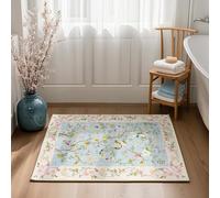 TOPICK Alfombra de flores para salón, lavable, pelo corto, retro, 150 x 210 cm, color azul sobre rosa, oriental, antibacteriana, plegable, suave, antideslizante, para dormitorio, habitación infantil y