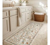 TOPICK Alfombra de pasillo con flores, lavable, 60 x 180 cm, de pelo corto, vintage, naranja, azul, romántico, antibacteriano, plegable, antideslizante, delgado, para puentes, dormitorio