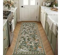 TOPICK Alfombra de pasillo lavable, vintage, puentes, floral, pasillo, flores, 60 x 180 cm, alfombra de cocina, antideslizante, cottagecore, naranja sobre verde, alfombra de pasillo, alfombra larga de