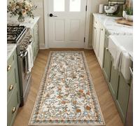 TOPICK Alfombra de pasillo lavable, vintage, puentes, floral, pasillo, flores, 60 x 180 cm, alfombra de cocina, antideslizante, cottagecore, naranja sobre beige, alfombra de pasillo, alfombra larga de