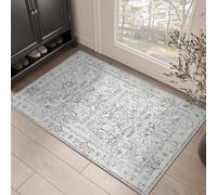 TOPICK Alfombra de Puerta 60x90cm Gris Alfombra Vintage Felpudo para Entrada Plegable Delgado Lavable con Estampado de Flores Antideslizante para Puerta de Casa, Entrada, Patio, Pasillo