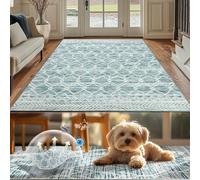 TOPICK Alfombra lavable estilo bohemio, entrada marroquí, pelo bajo, geométrico, antimanchas, antideslizante, ultrafina, para cocina, dormitorio, granja, baño, puerta, 120 x 180 cm, color azul