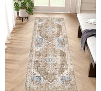 TOPICK Alfombra pasillo de 60 x 180 cm, lavable, para cocina, de pelo corto, retro, ladrillo, con flores, oriental, antibacteriana, plegable, antideslizante, fina, para puentes, dormitorio, salón