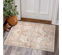 TOPICK alfombrar Vintage Alfombra de Pelo Corto 60 x 90 cm, Diseño de Flores Orientales, Retro, Para Entrada y Salón, Floral, Antideslizante, Plegable