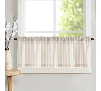 TOPICK Cortina Cocina Brise Bise, Cortinas Cortas a Rayas en Diagonal, Juego de 1 Marrón 125An x 45Al cm, con Bolsillo para Barra, Decoración para Encimeras, Ventanas y Muebles de Cocina