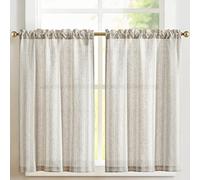 TOPICK Cortina Cocina Brise Bise, Cortinas Cortas a Rayas en Diagonal, Juego de 2 Gris 65An x 60Al cm, con Bolsillo para Barra, Decoración para Encimeras, Ventanas y Muebles de Cocina