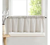 TOPICK Cortina Cocina Brise Bise, Cortinas Cortas a Rayas, Juego de 1 Gris 150An x 40Al cm, con Bolsillo para Barra, Decoración para Encimeras, Ventanas y Muebles de Cocina