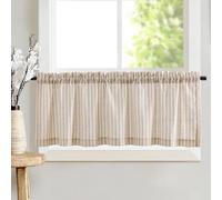 TOPICK Cortina Cocina Brise Bise, Cortinas Cortas a Rayas, Juego de 1 Marrón 125An x 40Al cm, con Bolsillo para Barra, Decoración para Encimeras, Ventanas y Muebles de Cocina