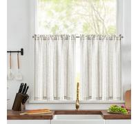 TOPICK Cortina Cocina Brise Bise, Cortinas Cortas a Rayas, Juego de 2 Gris 90An x 60Al cm, con Bolsillo para Barra, Decoración para Encimeras, Ventanas y Muebles de Cocina