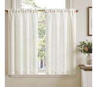TOPICK Cortina Cocina Corta con Bolsillo, Blanco 90An x 115Al(cm) 2 Paneles, para Ventana Armario Mueble Bajo Dormitorio Bajo Fregadero, Efecto Ligero Estilo Moderno