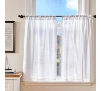 TOPICK Cortina de Cocina Corta Translúcida Moderna Brise Bise con Rayas Blancas 65 x 90 cm (Al x An), Interiores Translúcidas, Estilo Moderno para Debajo del Fregadero, Paquete de 2
