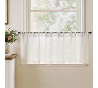 TOPICK Cortina de Cocina Translúcida Brise Bise, Corta Paquete de 1, con Pompones Blancos 150An x 40Al cm con Bolsillo para Barra, Adecuada para Armario, Ventana, Salón, Debajo del Fregadero