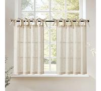 TOPICK Cortinas Cocina con Atadura DIY Lino Beige 65An x 60Al cm 2 Piezas