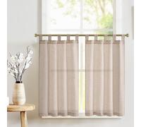 TOPICK Cortinas Cocina Corto Antiviento, Marrón 65L x 90H(cm) 2 Paneles con Cinta Pequeña Cortina, para Ventana, Armario, Mueble Bajo, Habitación Protector de Fregadero