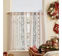 TOPICK Cortinas de cocina azules con diseño de encaje, estilo rústico, para bistró, con lazos ocultos, cortas, con bordado de lino, cortinas para sala de estar y dormitorio, estilo campestre