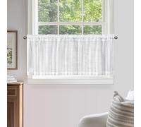 TOPICK Cortinas de Cocina Cortas Modernas Brise Bise para Ventana Blancas con Diseño de Hojas 135An x 40Al cm, con Diseño de Hojas para Salón, Dormitorio, Decoración para Interiores Paquete de 1