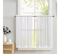 TOPICK Cortinas de Cocina Cortas Modernas Brise Bise para Ventana Blancas con Diseño de Hojas 65An x 60Al cm, con Diseño de Hojas para Salón, Dormitorio, Decoración para Interiores Paquete de 2