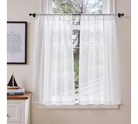 TOPICK Cortinas de Cocina Translúcidas Brise Bise, Cortas Paquete de 2, con Diseño de Espigas de Hojas Blancas 65An x 90Al cm con Bolsillo para Barra, Adecuadas para Armario,Debajo del Fregadero