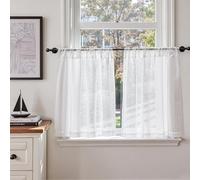 TOPICK Cortinas de Cocina Translúcidas Brise Bise, Cortas Paquete de 2, con Diseño de Espigas de Hojas Blancas 65An x 60Al cm con Bolsillo para Barra, Adecuadas para Armario, Debajo del Fregadero