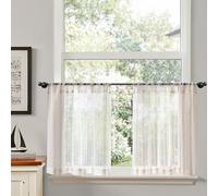 TOPICK Cortinas de Cocina Translúcidas Brise Bise, Cortas Paquete de 2, con Diseño de Rayas Naturales 65An x 60Al cm con Bolsillo para Barra, Adecuadas para Armario,Salón, Debajo del Fregadero