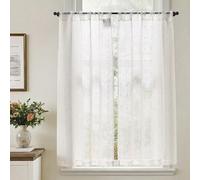 TOPICK Cortinas de Cocina Translúcidas Brise Bise, Cortas Paquete de 2, con Pompones Blancos 65An x 115Al cm con Bolsillo para Barra, Adecuadas para Armario, Ventana, Salón, Debajo del Fregadero