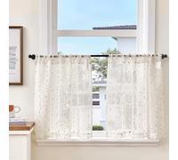 TOPICK Cortinas de Cocina Translúcidas Brise Bise, Cortas Paquete de 2, con Pompones Multicolor 65An x 60Al cm con Bolsillo para Barra, Adecuadas para Armario, Ventana, Salón, Debajo del Fregadero