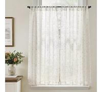 TOPICK Cortinas de Cocina Translúcidas Brise Bise, Cortas Paquete de 2, con Pompones Verdes 90An x 115Al cm con Bolsillo para Barra, Adecuadas para Armario, Ventana, Salón, Debajo del Fregadero