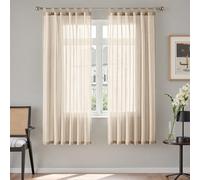 TOPICK Cortinas de Gasa con Presillas Transparente Cortina Aspecto de Estilo Moderno Bistro Casa Campo Salón Dormitorio Rústico para Ventana Color Natura Juego de 2 Unidades 140 x 145 cm