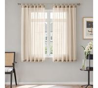 TOPICK Cortinas de Gasa con Presillas Transparente Cortina Aspecto de Estilo Moderno Bistro Casa Campo Salón Dormitorio Rústico para Ventana Color Natura Juego de 2 Unidades 140 x 145 cm