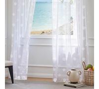 TOPICK Cortinas de Visillo Blanco Cortinas de Estilo costero para la Sala de Estar Cuarto de Estilo náutico Cortina Bufandas con Lazos Ocultos Juego de 2 140Wx225H cm