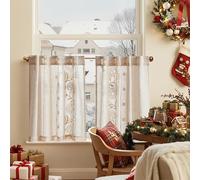 TOPICK Cortinas Scheibeng cocina blanco sobre rugoso bistró cortina con bucles ocultos cortos con cortinas de lino bordadas para sala de estar dormitorio transmite luz estilo rústico conjunto de 2 65