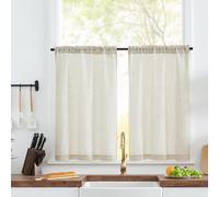 TOPICK Cortinas Translucidas de Lino 2 Piezas Estilo Cortinas Rústico Natural Ideal para Cocina, Comedor y Dormitorio Ventanas Cortas Pasante para Varilla 65 x 75 cm (AnchoxAlto), Beige
