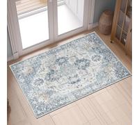 TOPICK Felpudo de 60 x 90 cm, color azul, lavable, superfino, plegable, vintage, pelo corto, flor oriental, alfombra de entrada, alfombra de cocina, para oficina, puerta de casa, patio, pasillo