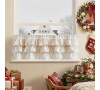 TOPICK Visillo para Cocina, Color Beige y Lino, Cortina de bistró con cordón, Volantes, para caravanas, Habitaciones Infantiles, Estilo rústico, Vintage, Shabby Chic, Cortinas Cortas translúcidas