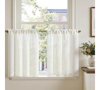 TOPICK Visillos con aspecto de lino, para salón, juego de 2 unidades, 75 x 90 cm, para cocina, ventanas pequeñas, translúcidas, modernas, rústicas, cortinas de cocina, cortas, con cordón, color blanco