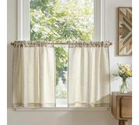 TOPICK Visillos modernos para salón, color beige, juego de 2 visillos para cocina, aspecto de lino, cortinas cortas, 75 x 90 cm (alto x ancho), para ventana de cocina, estilo rústico