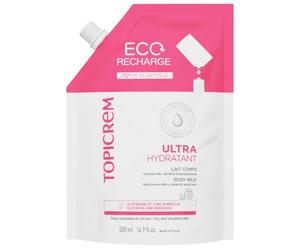 Topicrem - Recarga Eco Ultra Hidratante, Leche Corporal - Hidrata 48 horas, Répidos, Protege la Piel - Textura Onctuosa - Crema Hidratante para Piel Sensible, Producción Francesa - 500 ml - Recarga
